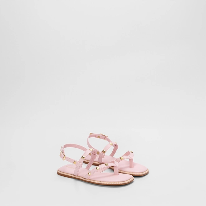 Sandália Rasteira Infantil Gabrielinha Tachas Rosa