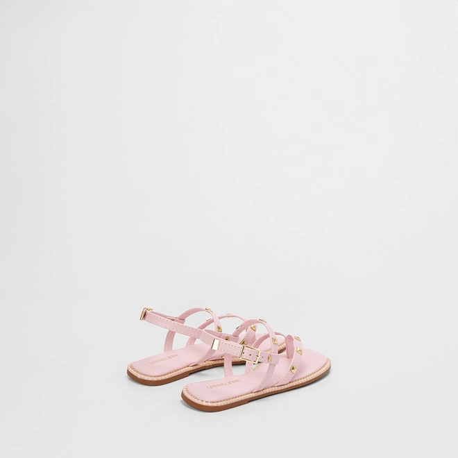 Sandália Rasteira Infantil Gabrielinha Tachas Rosa