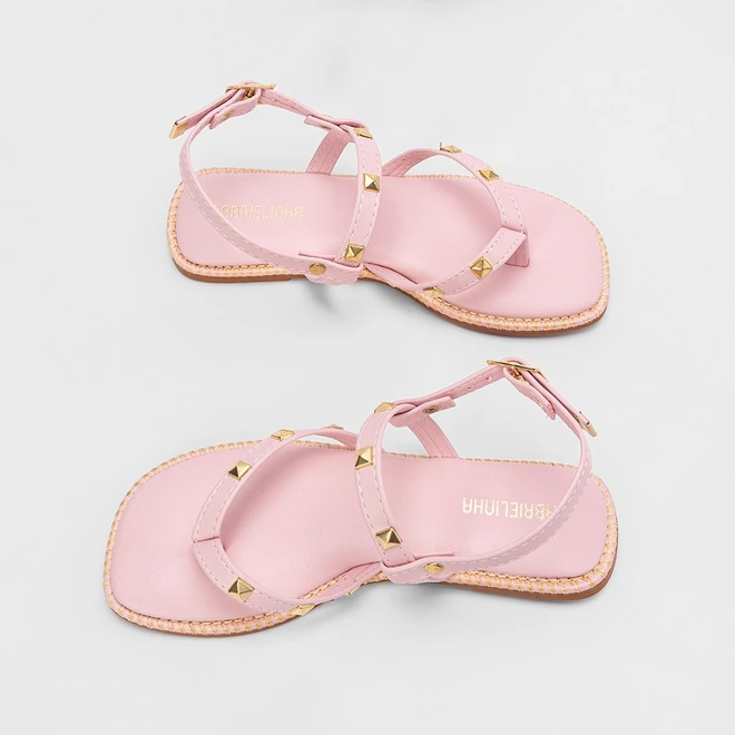 Sandália Rasteira Infantil Gabrielinha Tachas Rosa