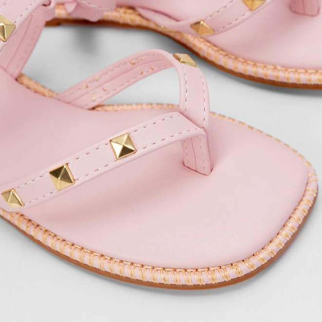 Sandália Rasteira Infantil Gabrielinha Tachas Rosa