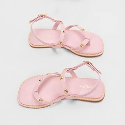Sandália Rasteira Infantil Gabrielinha Tachas Rosa