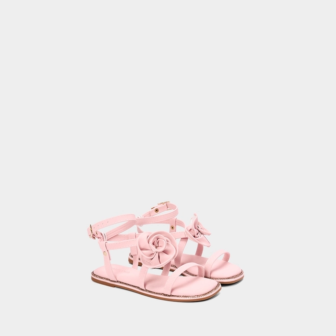 Sandália Rasteira Infantil Gabrielinha Detalhe Flor & Strass Rosa