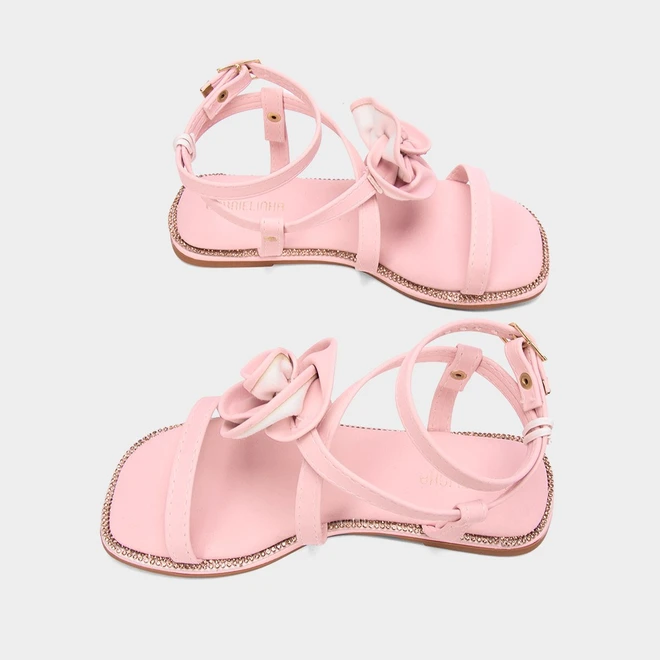 Sandália Rasteira Infantil Gabrielinha Detalhe Flor & Strass Rosa