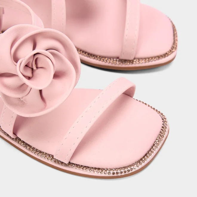 Sandália Rasteira Infantil Gabrielinha Detalhe Flor & Strass Rosa