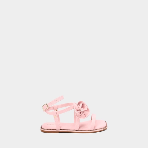 Sandália Rasteira Infantil Gabrielinha Detalhe Flor & Strass Rosa