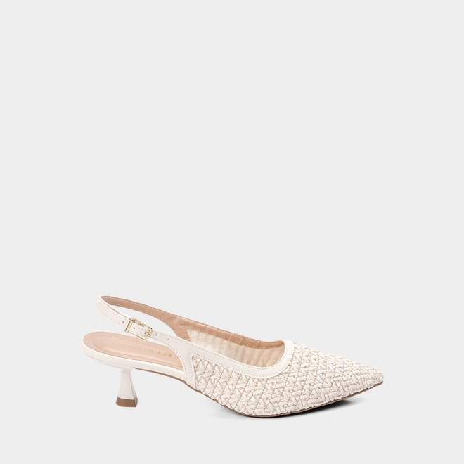 Scarpin Slingback Feminina Gabriela Salto Taça Ráfia Off White