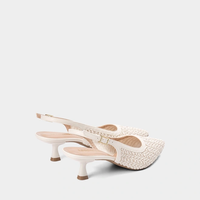 Scarpin Slingback Feminina Gabriela Salto Taça Ráfia Off White