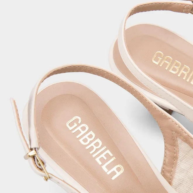 Scarpin Slingback Feminina Gabriela Salto Taça Ráfia Off White