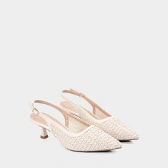 Scarpin Slingback Feminina Gabriela Salto Taça Ráfia Off White