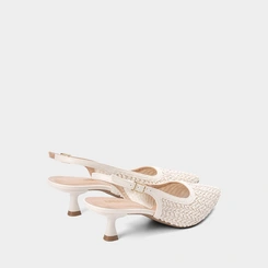 Scarpin Slingback Feminina Gabriela Salto Taça Ráfia Off White