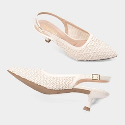 Scarpin Slingback Feminina Gabriela Salto Taça Ráfia Off White