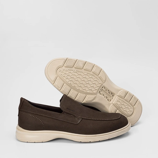 Slip On Masculino Pegada Couro Marrom