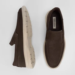 Slip On Masculino Pegada Couro Marrom