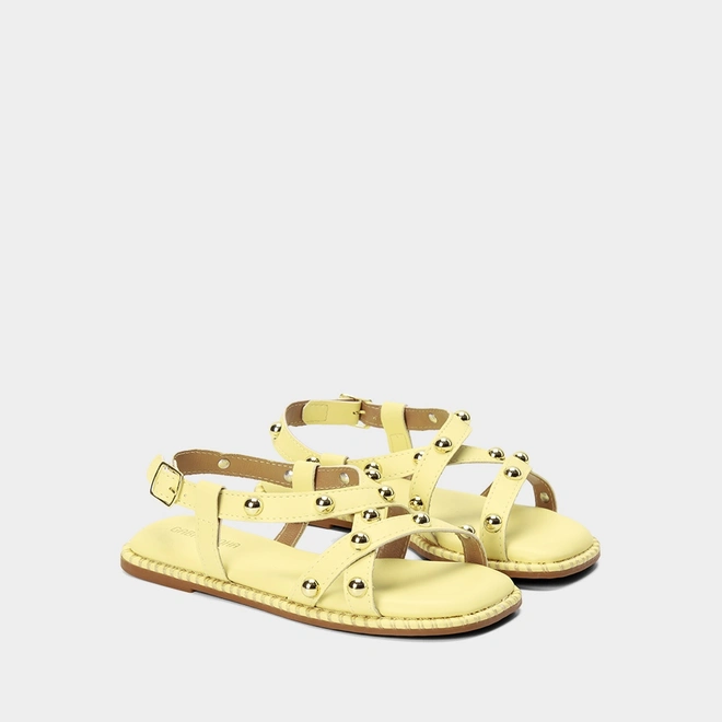 Sandália Rasteira Gabrielinha Infantil  Rebites Amarelo