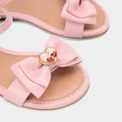 Sandália Rasteira Infantil Molekinha Detalhes Laço Coração Cereja Rosa