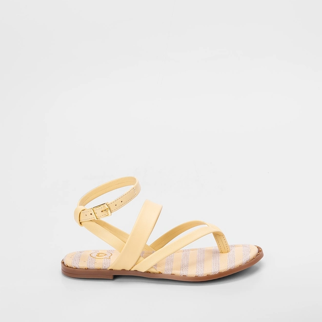 Sandália Infantil Molekinha Tiras de Dedo Listras Amarelo