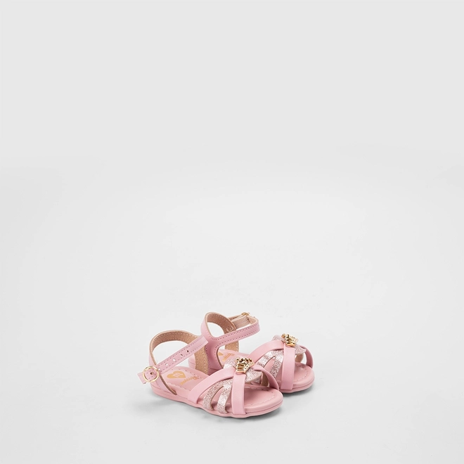 Sandália Bebê Molekinha Glitter Detalhe Coroa Rosa
