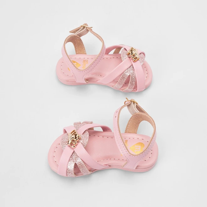 Sandália Bebê Molekinha Glitter Detalhe Coroa Rosa
