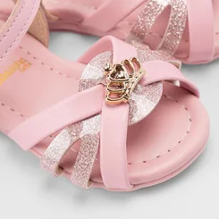 Sandália Bebê Molekinha Glitter Detalhe Coroa Rosa