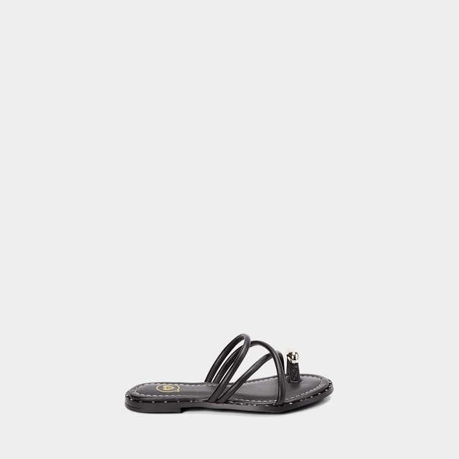 Rasteira Infantil Molekinha Tiras Cruzadas Enfeite Bold Preto