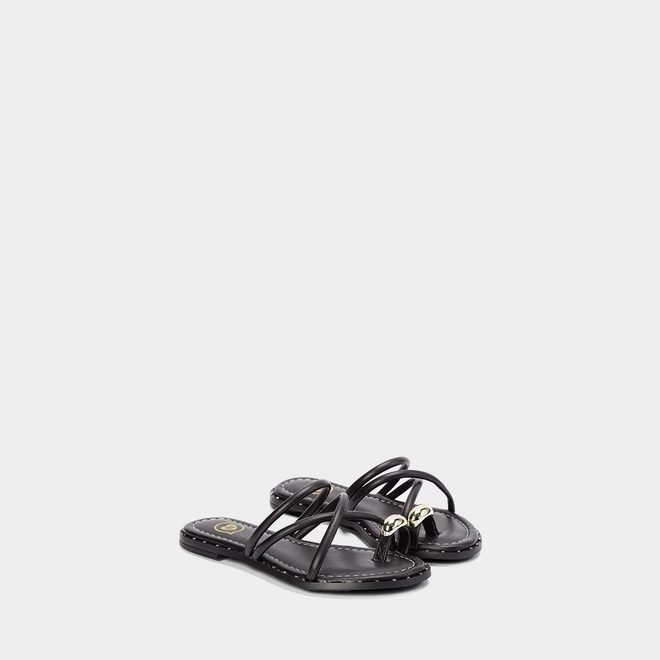 Rasteira Infantil Molekinha Tiras Cruzadas Enfeite Bold Preto
