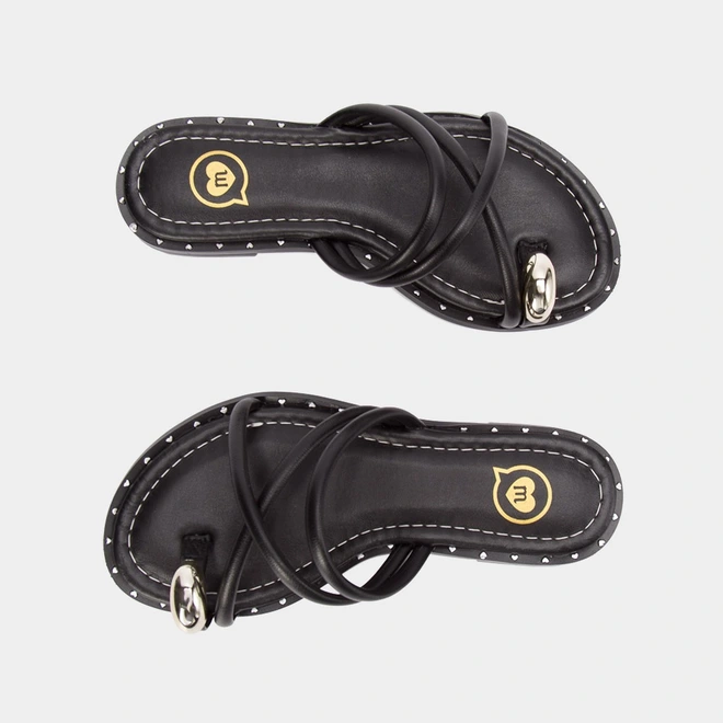Rasteira Infantil Molekinha Tiras Cruzadas Enfeite Bold Preto