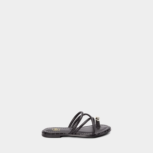 Rasteira Infantil Molekinha Tiras Cruzadas Enfeite Bold Preto