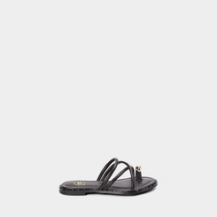 Rasteira Infantil Molekinha Tiras Cruzadas Enfeite Bold Preto