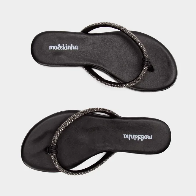Chinelo Infantil Molekinha Tira Strass Preto