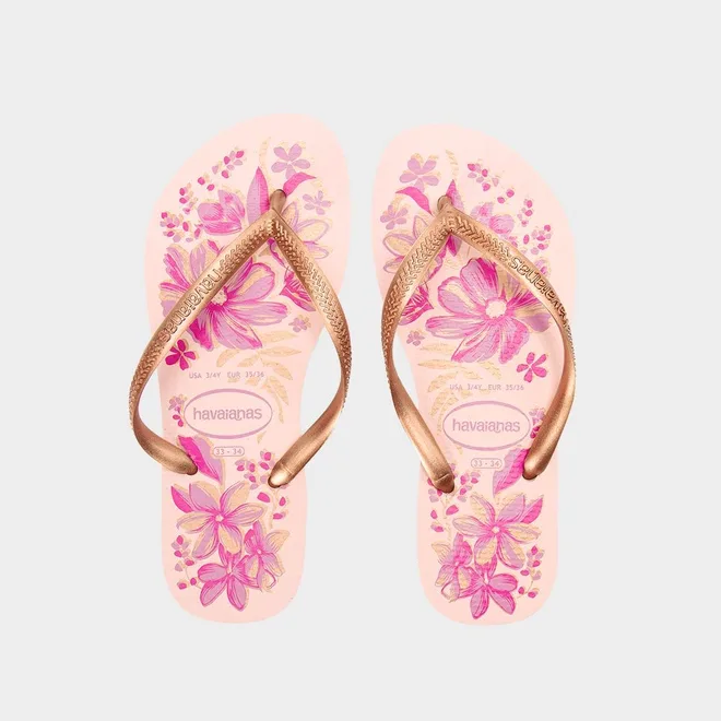 Chinelo Feminino Havaianas Slim Organic Original Rosa & Dourado