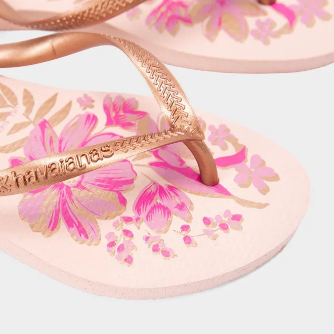 Chinelo Feminino Havaianas Slim Organic Original Rosa & Dourado