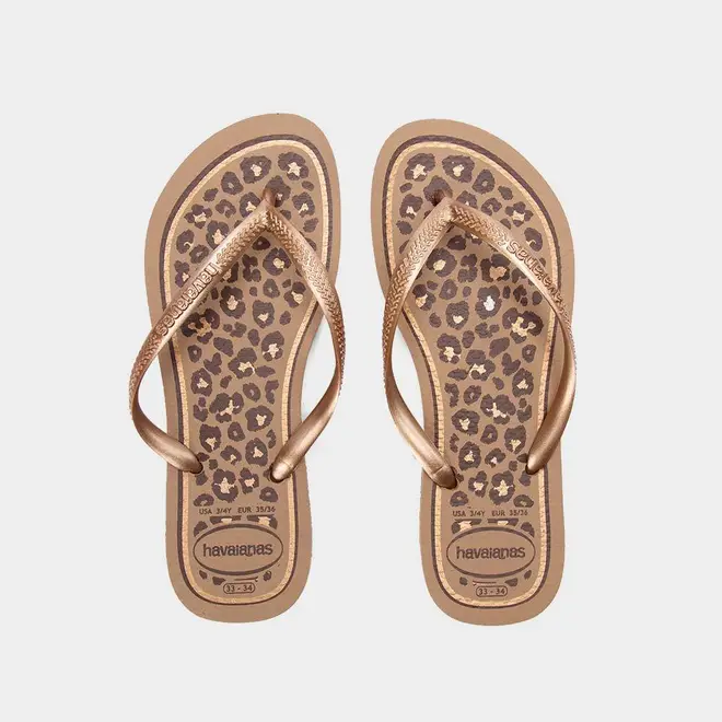Chinelo Feminino Havaianas Slim Animal Print Onça Original Rose Gold