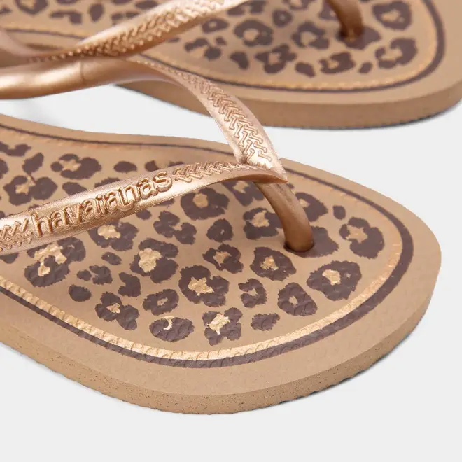 Chinelo Feminino Havaianas Slim Animal Print Onça Original Rose Gold