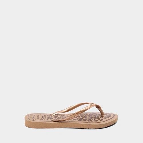 Chinelo Feminino Havaianas Slim Animal Print Onça Original Rose Gold
