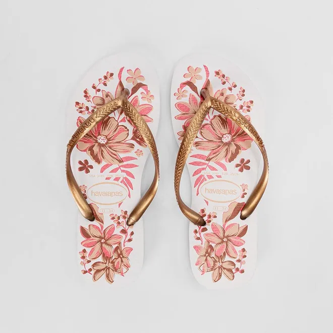 Chinelo Feminino Havaianas Slim Organic Original Branco & Dourado