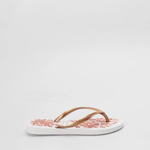 Chinelo Feminino Havaianas Slim Organic Original Branco & Dourado
