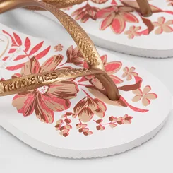 Chinelo Feminino Havaianas Slim Organic Original Branco & Dourado