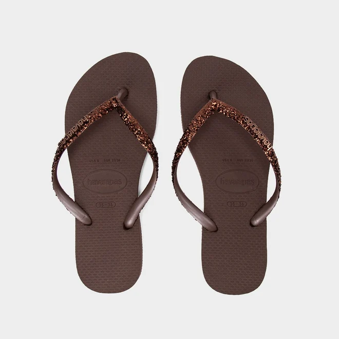 Chinelo Feminino Havaianas Slim Glitter Original Marrom
