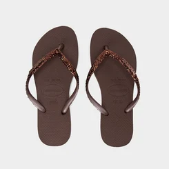 Chinelo Feminino Havaianas Slim Glitter Original Marrom
