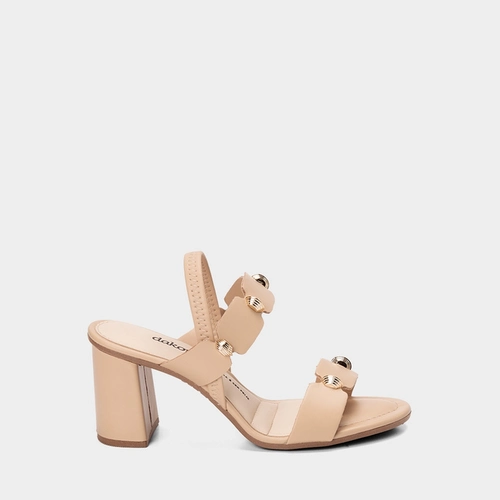 Sandália Feminina Dakota Salto Médio Bloco Detalhe Metalizado Nude