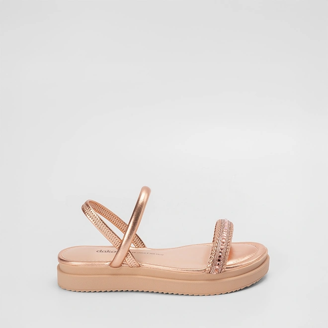 Sandália Feminina Dakota TIras Strass Rose Gold