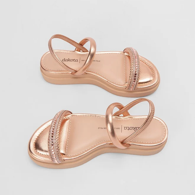 Sandália Feminina Dakota TIras Strass Rose Gold