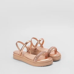 Sandália Feminina Dakota TIras Strass Rose Gold
