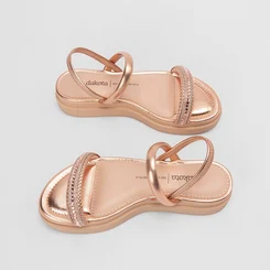 Sandália Feminina Dakota TIras Strass Rose Gold
