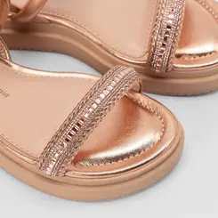 Sandália Feminina Dakota TIras Strass Rose Gold