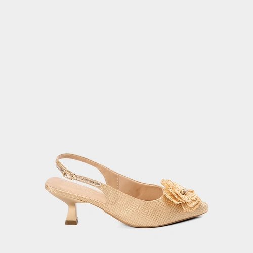 Scarpin Slingback Gabriela Salto Taça Flor Ráfia Bege