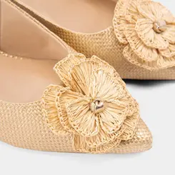 Scarpin Slingback Gabriela Salto Taça Flor Ráfia Bege