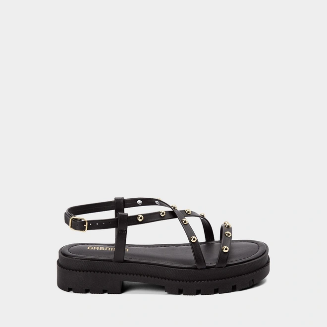 Sandália Papete Gabriela Flatform Rebites Preto