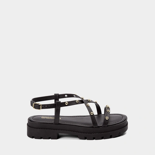Sandália Papete Gabriela Flatform Rebites Preto