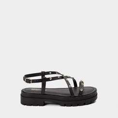 Sandália Papete Gabriela Flatform Rebites Preto